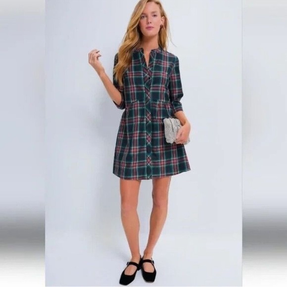 Tuckernuck Dresses & Skirts - Tuckernuck Festive Plaid Tartan Royal Shirt Dress XS Holiday Mini NWT